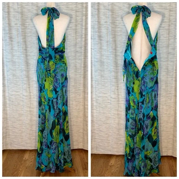 Donna Ricco Halter Maxi Gown in Blue and Green - Picture 9 of 16
